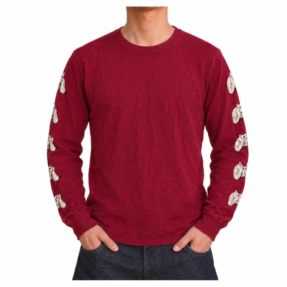 Ripndip Lord Nermal Cat Graphic Long Sleeve T-Shirt Burgundy Red Mens Medium
